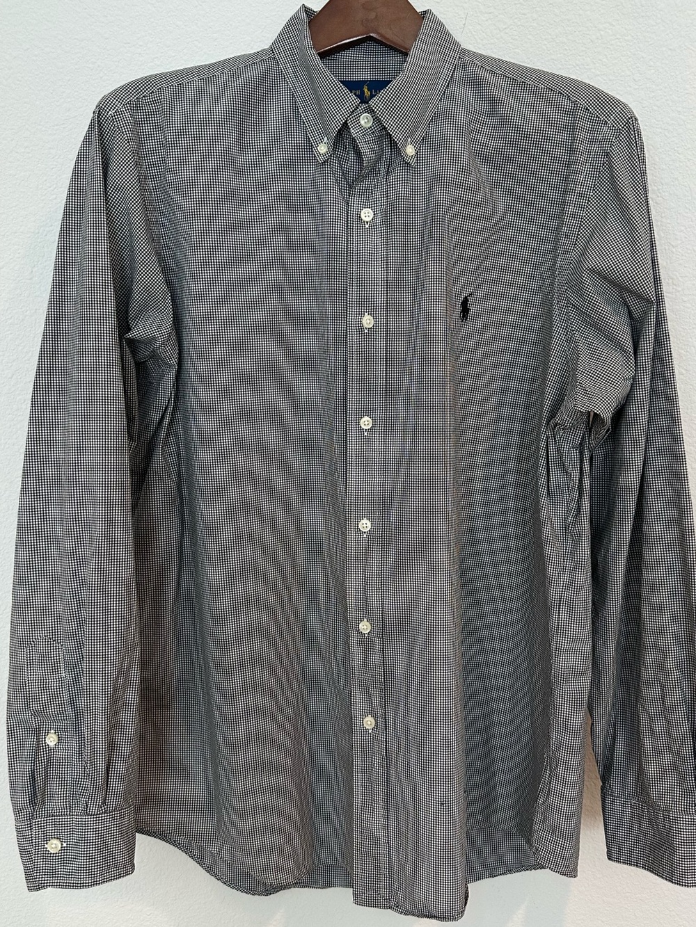 Ralph Lauren Men's Black and White Micro-Check Button-Down Shirt Classic Fit Lrg